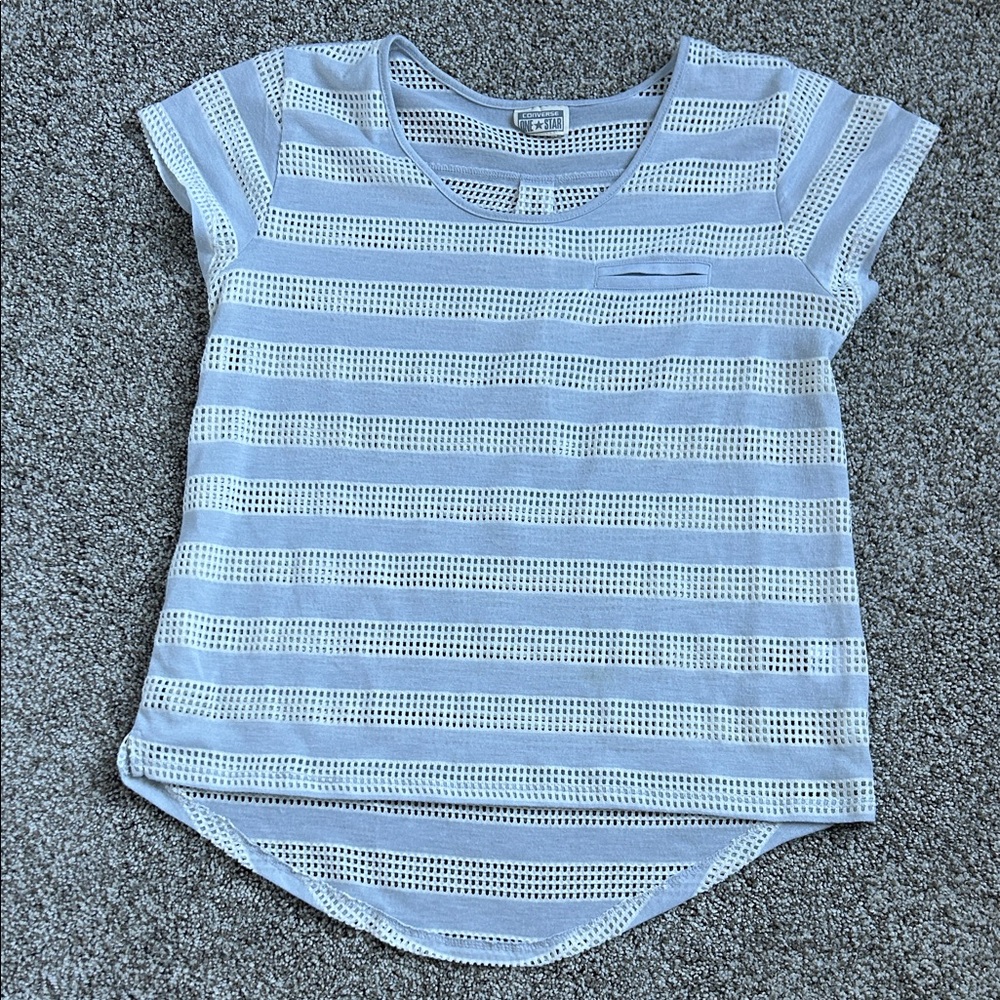 Women’s Converse Blue/Gray and White Striped Tee Size Medium